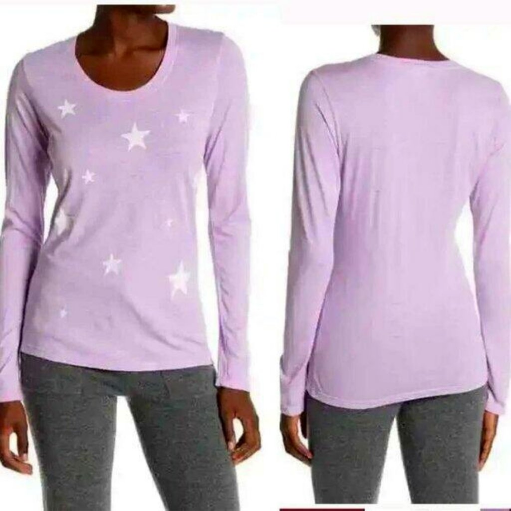 Sundry Lilac Stars Long Sleeve T-Shirt Scoop Neck M Nwt